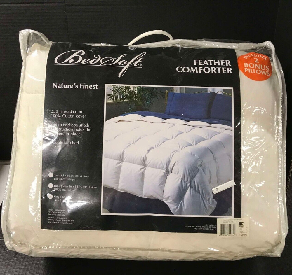 BedSoft King Size Feather Comforter & 2 Bonus Pillows - White - 230 Thread Count