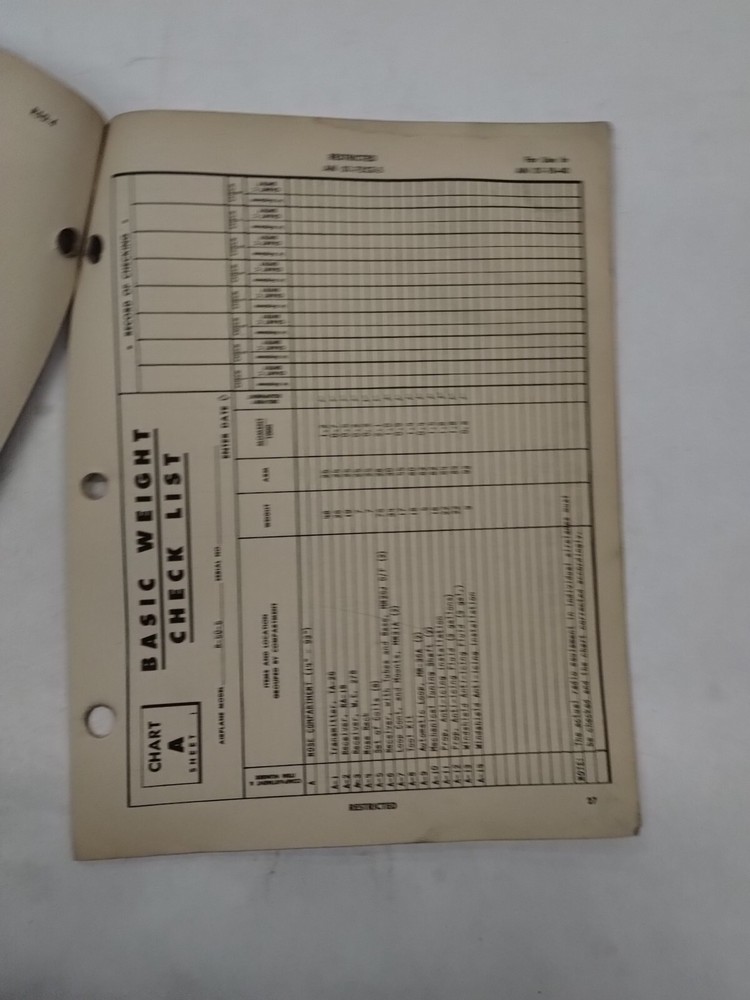Lockheed C-60/C-60A/R50-4/5/6/ Lodestar II Basic Weight Checklist Loading Data