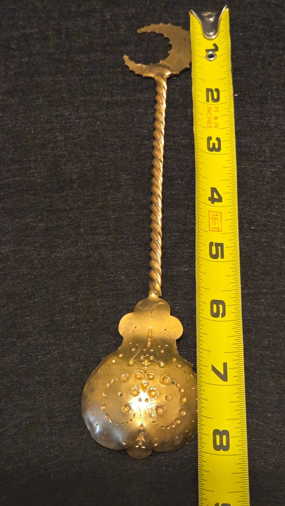 Middle Eastern Ornate Spoon with Crescent Moon 8" Long Bronze Brass