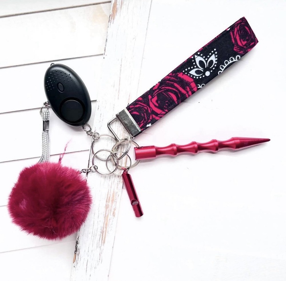 Black and red Rose Personal Safety Keychain Set