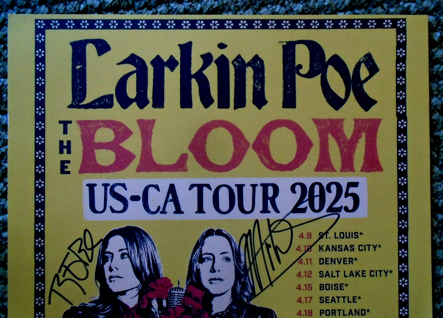 ORIGINAL CONCERT POSTER & TICKET_LARKIN POE_US-CA TOUR_SIGNED BY 2_SANTA BARBARA
