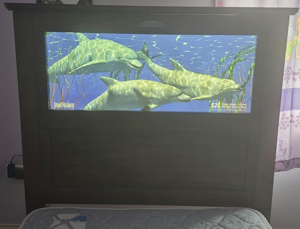Wooden twin bed with remote controlled LED light