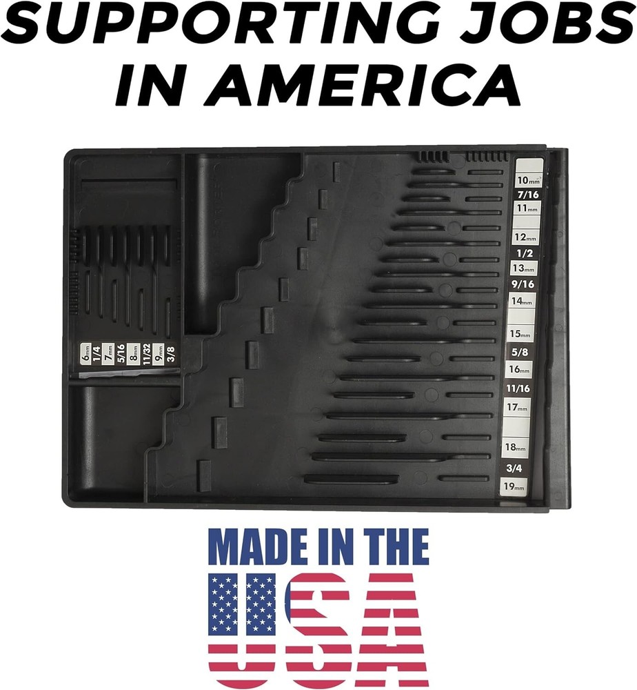 Black Rectangular Wrench Organizer - Efficient Tool Sorting for Professionals