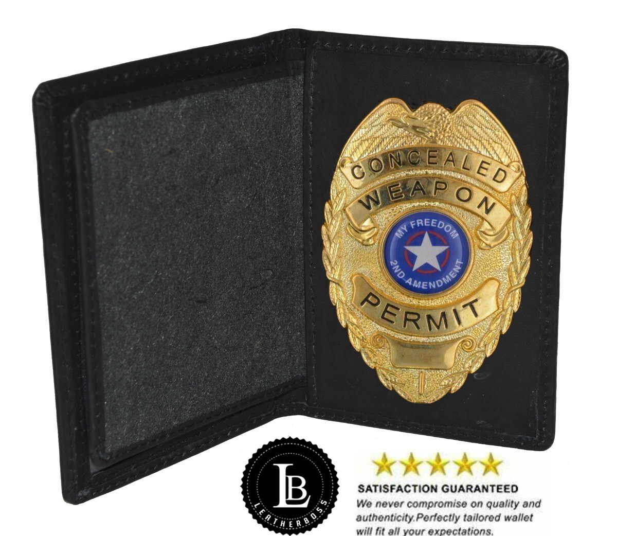 POLICE ID BADGE HOLDER SHIELD BADGE BIFOLD NEW BLACK GENUINE LEATHER