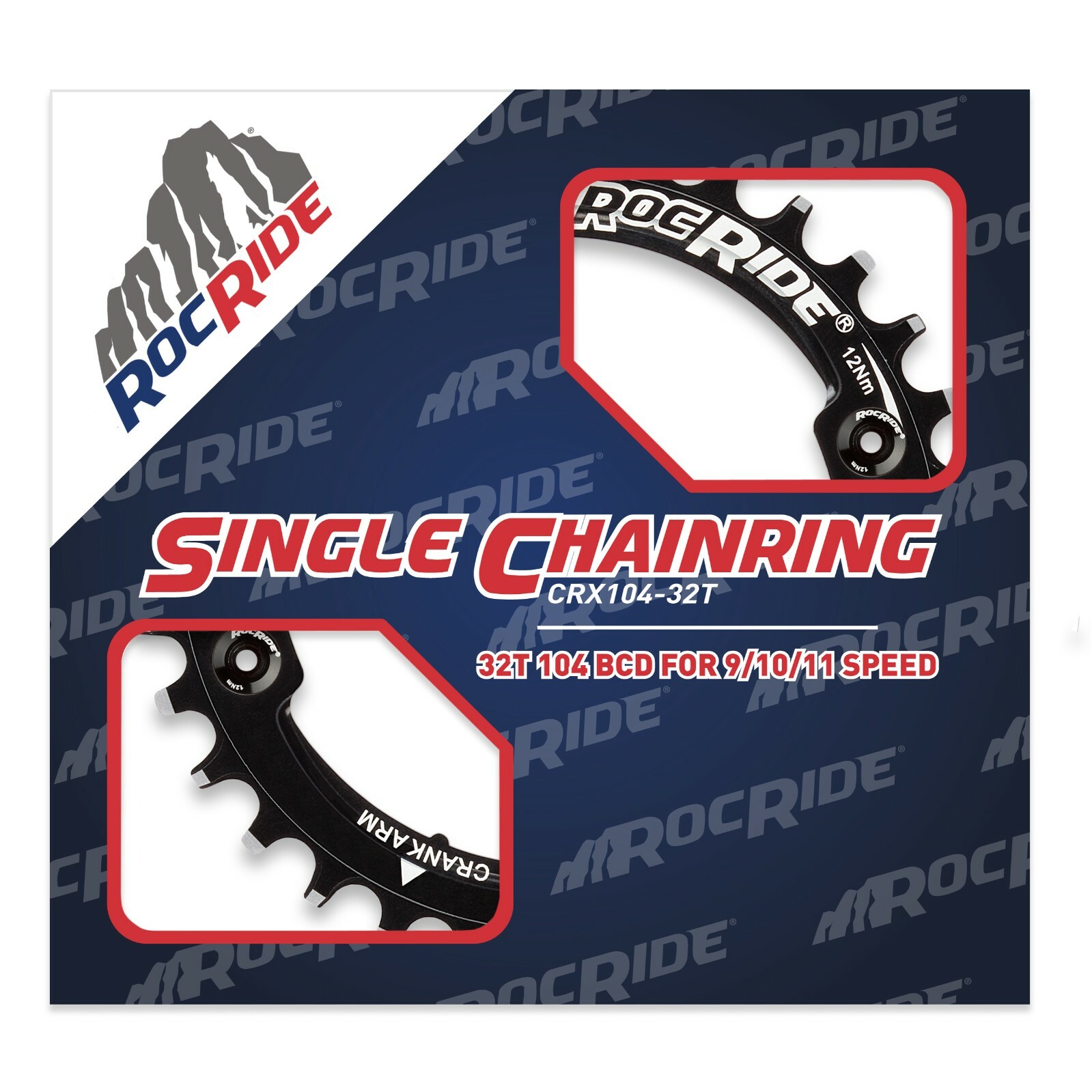 RocRide Narrow Wide Chainring 104 BCD for 9/10/11 Speed with 4 Bolts 32T 30T