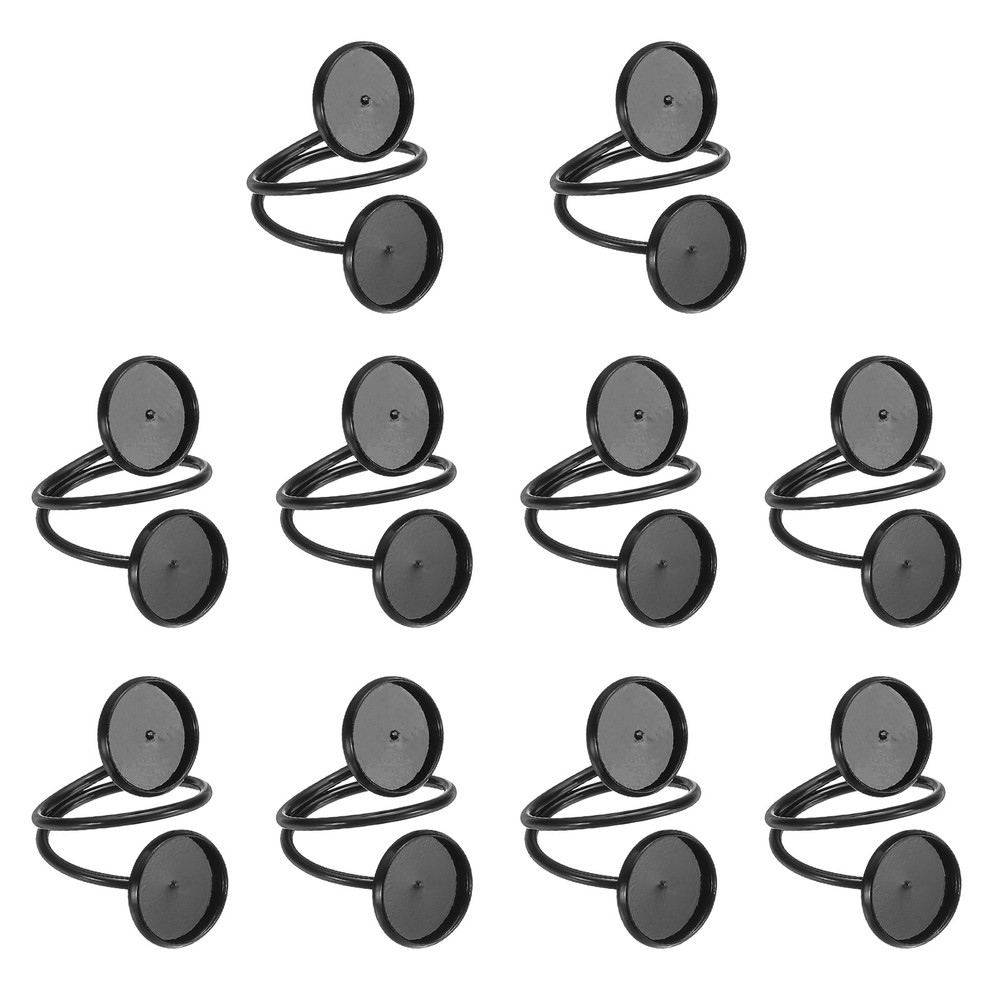 Ring Blank, 10 Pcs Adjustable Finger Ring Blank Base 12mm, Black