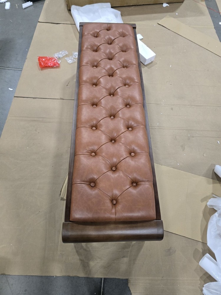 LYDIA 58" STORAGE BENCHES PU LEATHER UPHOLSTERED BED BENCH SOLID - CARAMEL BROWN