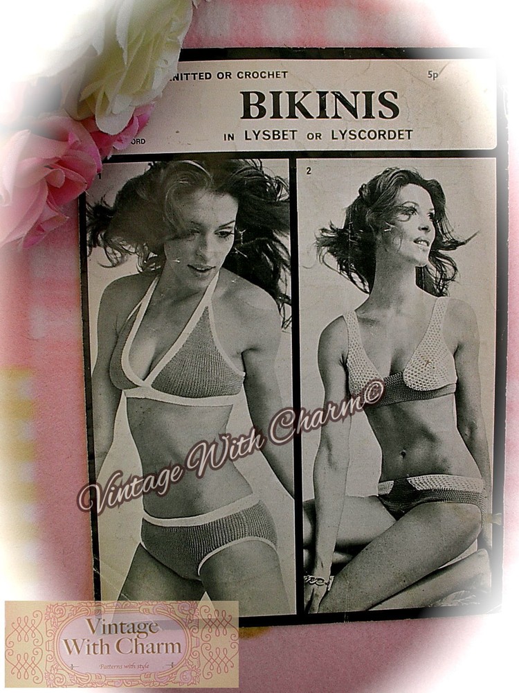 Vintage Bikini Pattern For A Crochet & A Knitted Bikini. 3 Sizes.
