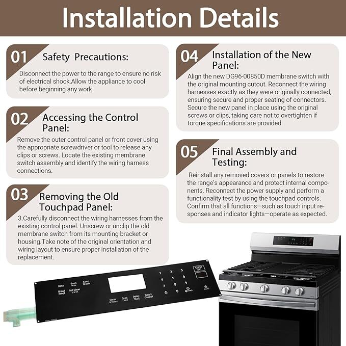 DG96-00850D Range Membrane Switch Touchpad Control Panel For Samsung Gas Ovens