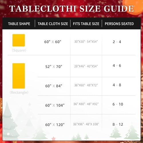Christmas Tablecloth 60×84 Inch for Rectangle Tables, 60" x 84" (Rectangular)