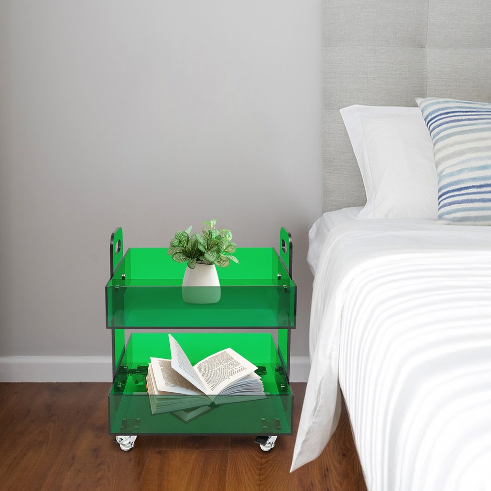 Modern Bedside Table Acrylic Side Table Free Standing Storage Rack with Wheels