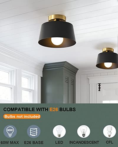 2 Pack Ceiling Light Fixture, Hallway Ceiling Light with Gold 2 Pack Black