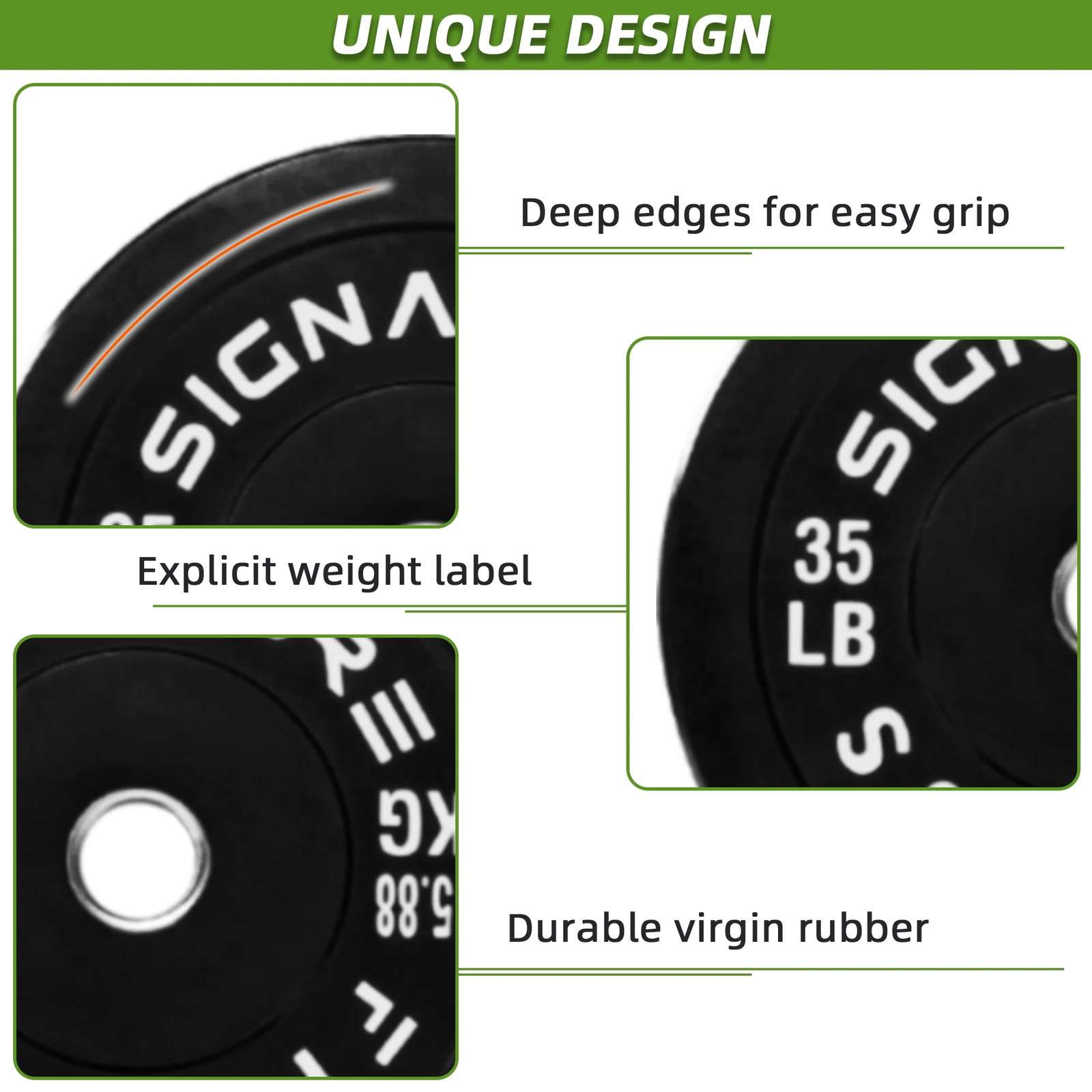 35LB Olympic Bumper Plates Pair, 2-Inch Rubber Olympic Weight Plates