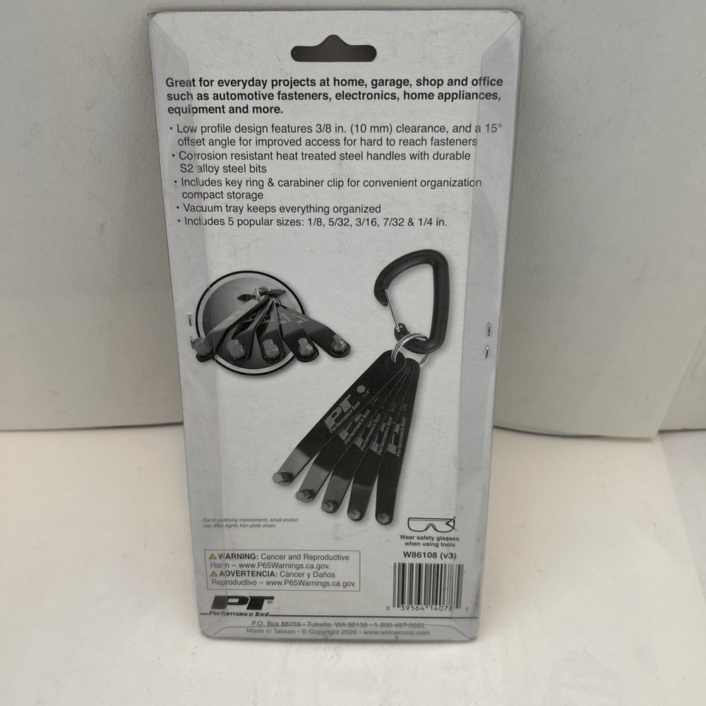 Performance Tool 5-Pc Offset Hex Key Set SAE, W86108, Low Profile