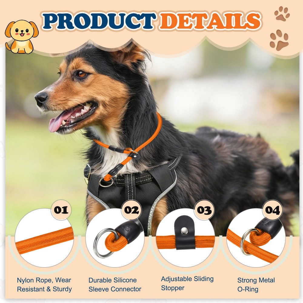 Dog Slip Collar No Pull Training Nylon Collar Adjustable Stopper S Orange