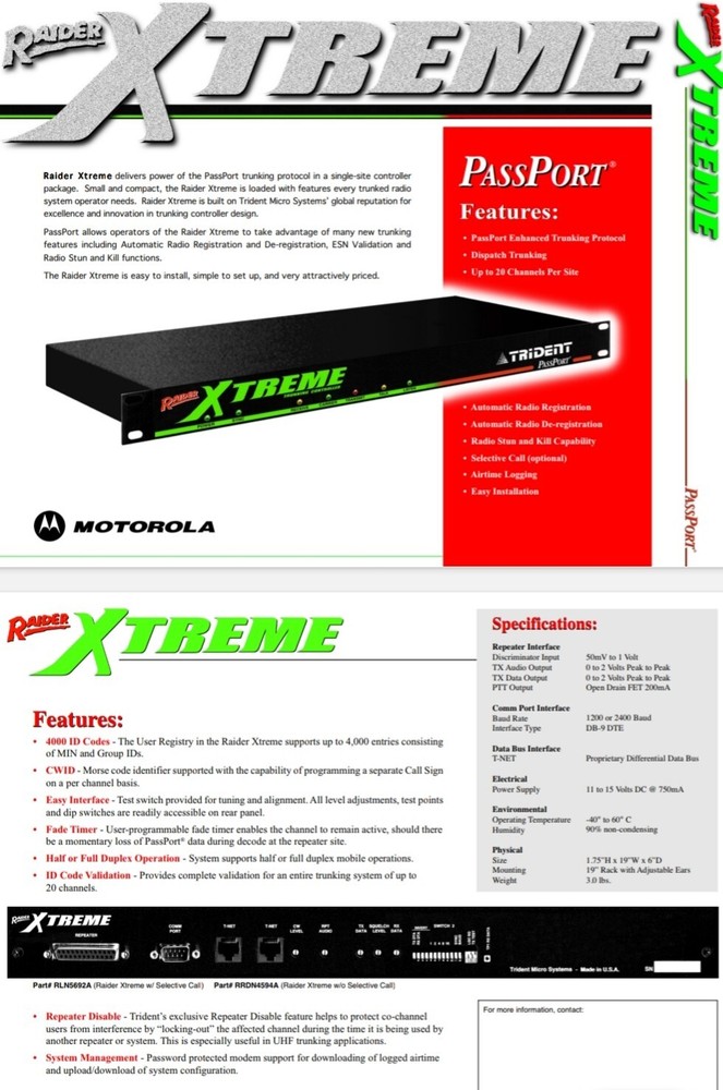 Raider Xtreme Trunking Controller, Trident PassPort