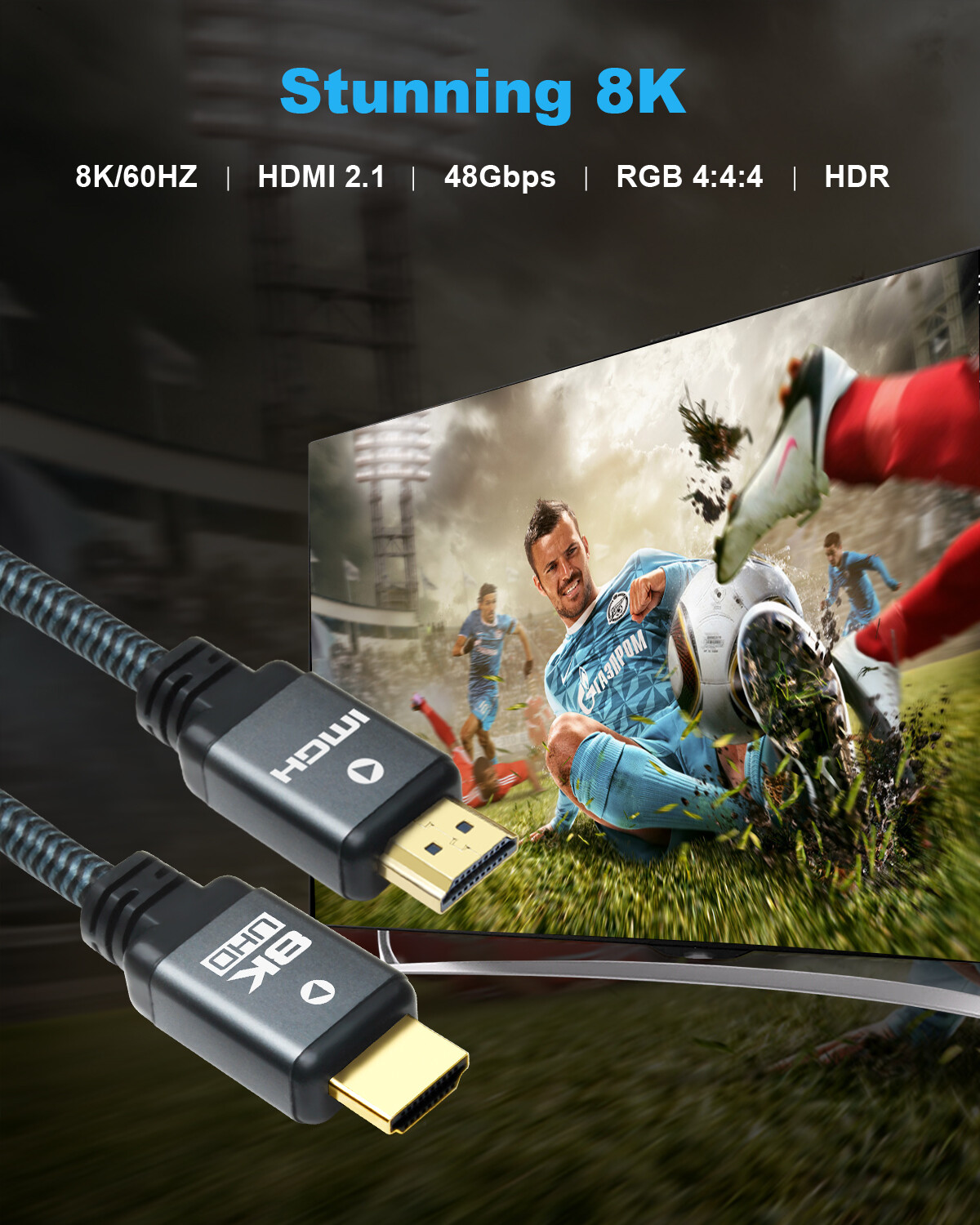 HDMI 2.1 Cable HDMI 8K@60hz 4K@120Hz 144Hz 240Hz Certified 48Gbps eARC HDR10+ 3D