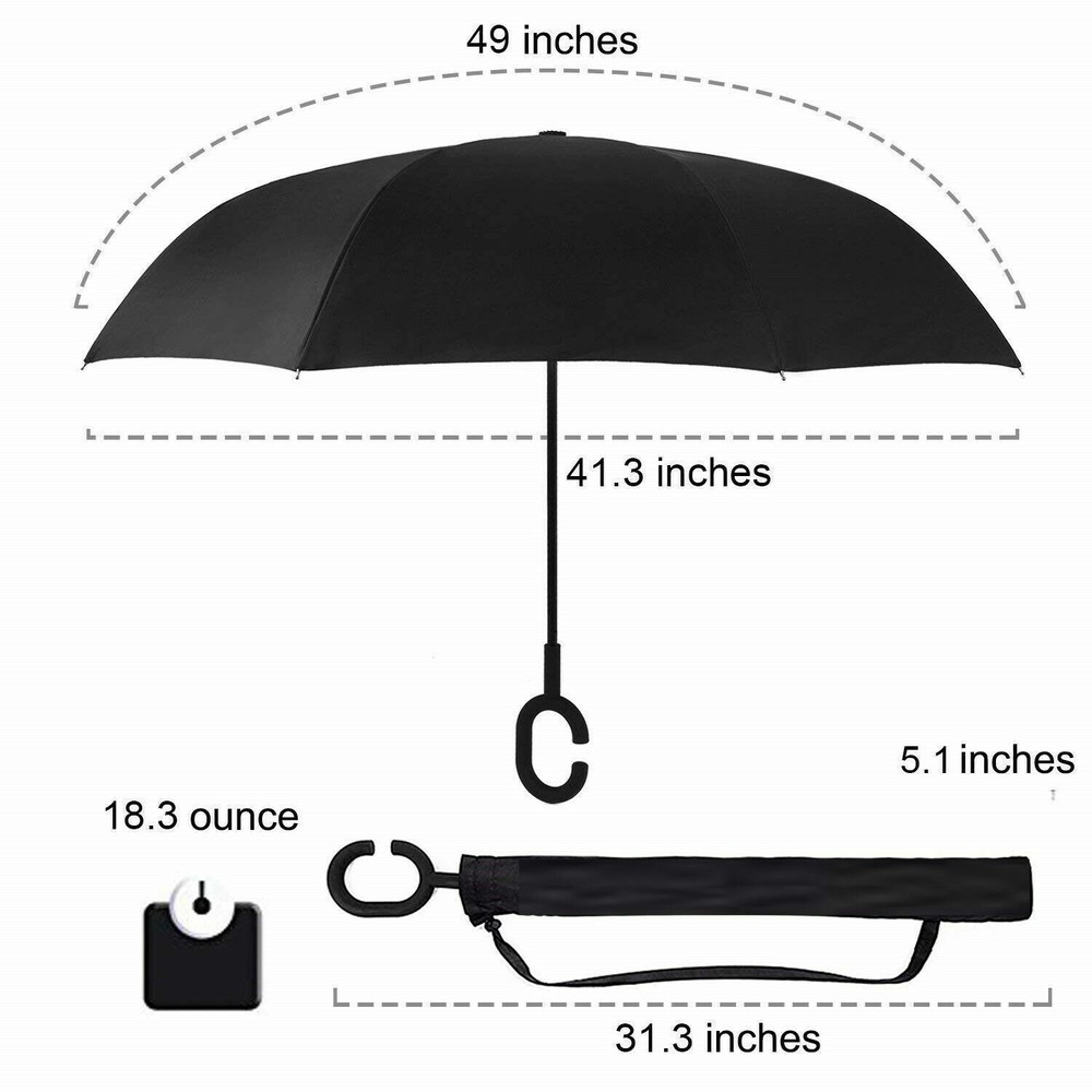 C-Handle Inverted Reverse Umbrella, Flower print (Inside-out, Upside-down)