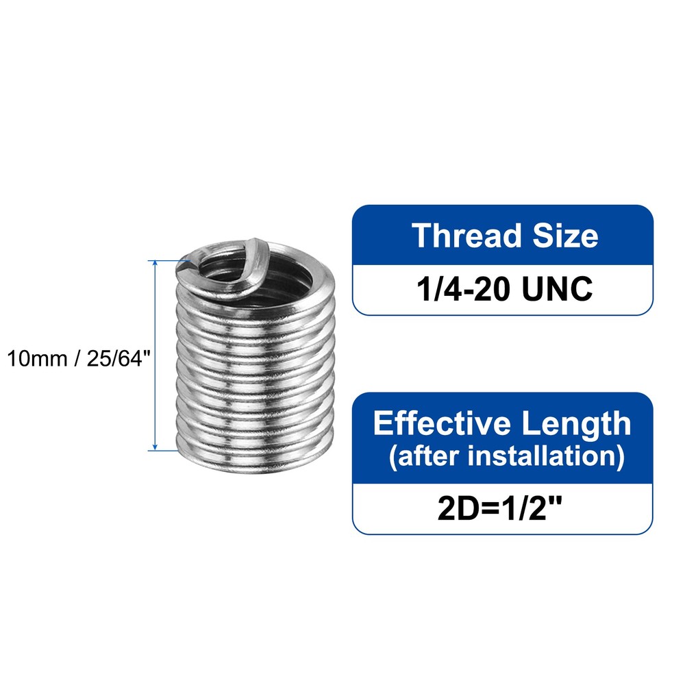 100pcs Wire Thread Inserts 1/4-20 UNC 2D Helical Threaded Sleeve Thread Repair