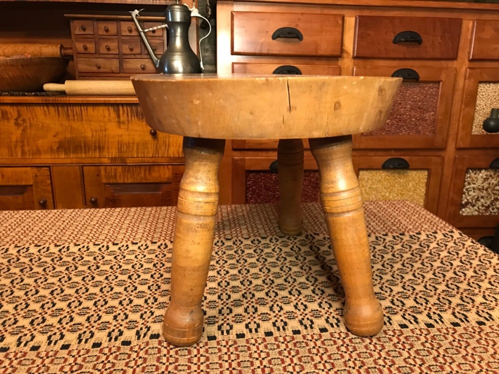 ANTIQUE SOLD TIGER MAPLE STOOL