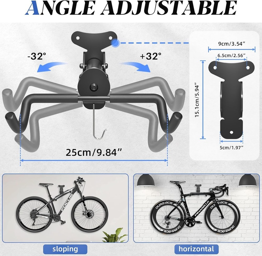Bike Wall Mount Hanger Adjustable - Space Saving Horizontal Bicycle Rack for ...