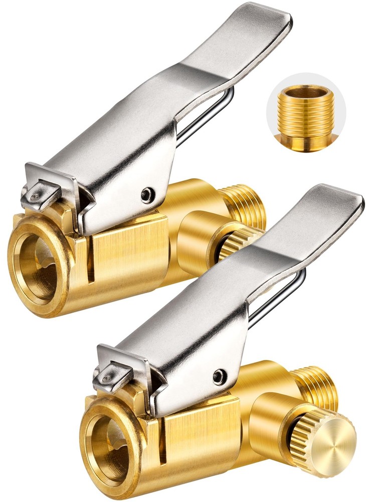 2-Pack Locking Tire Air Chuck, Brass Inflator Quick Release Type, Gold