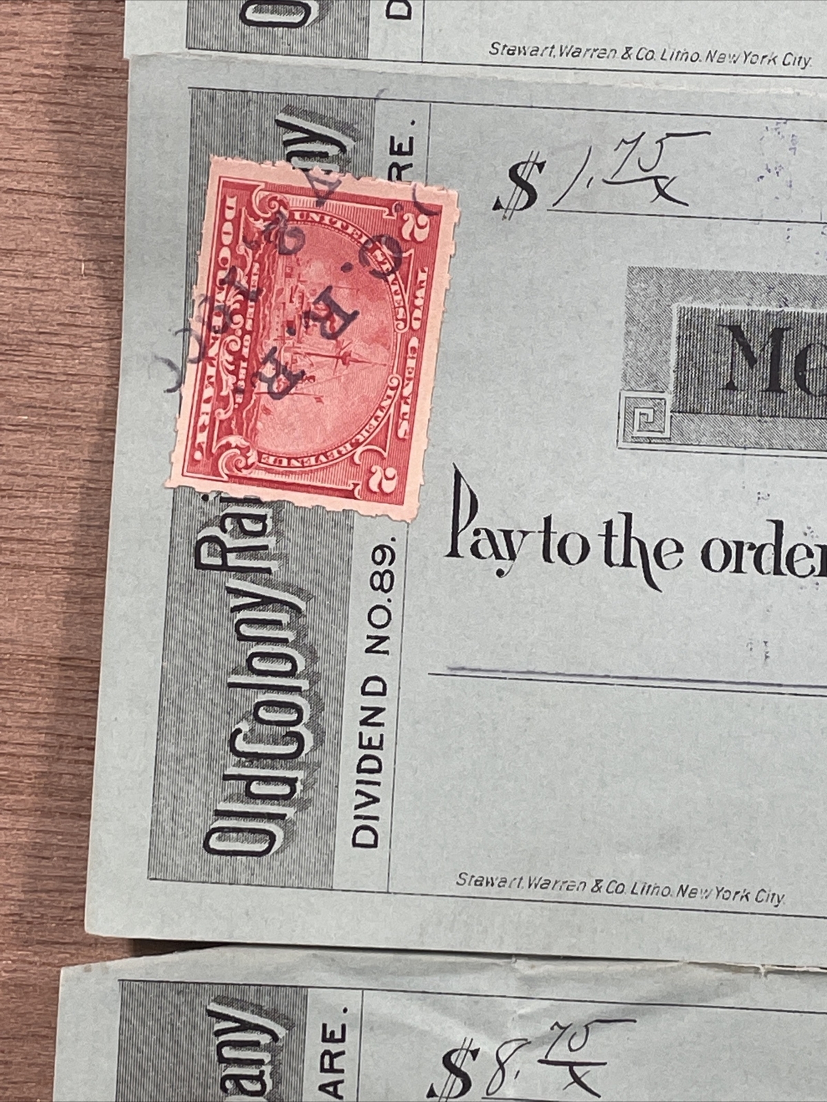 4 Vintage 1900 Merchants National Bank Boston Canceled Checks 2 Cent Stamps