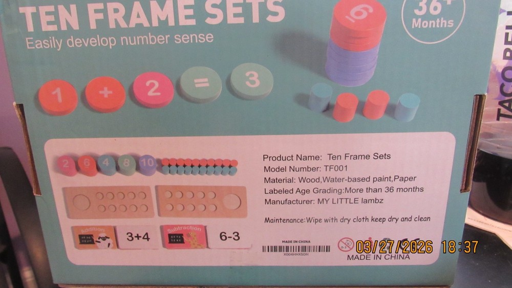 Ten Frame Sets Easily Developed Number Sense 36months+