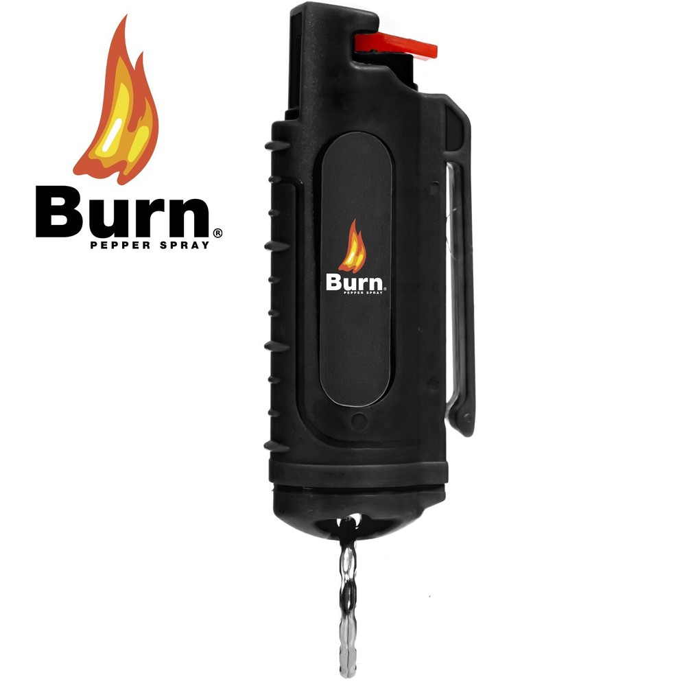 2 Pack BURN Pepper Spray Self Defense 0.5oz Security Keychain Molded Black