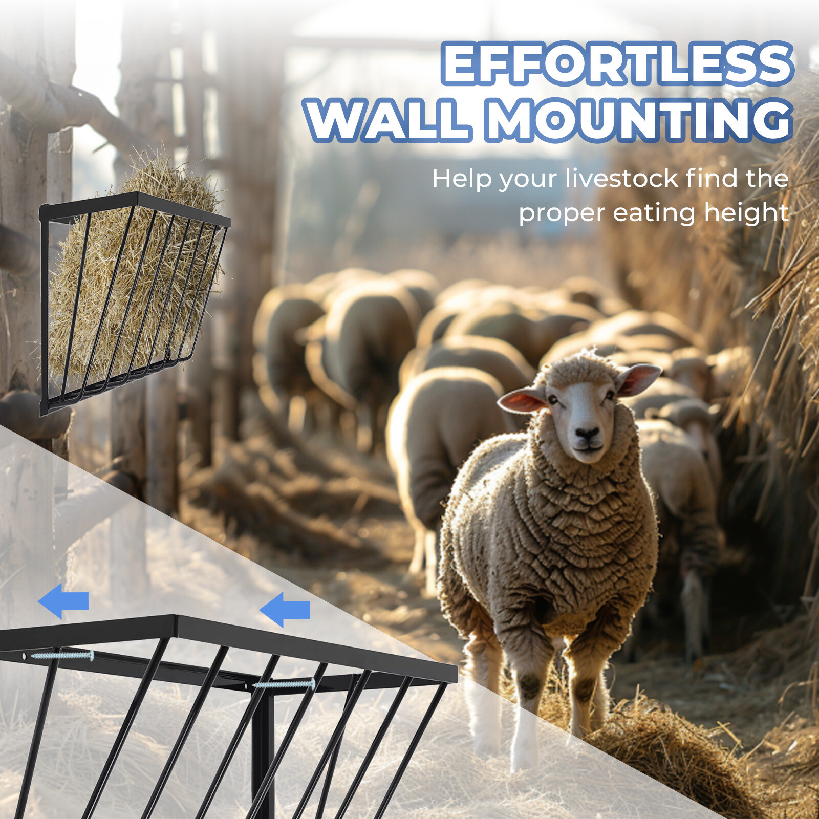 Premium Quality Hay Feeder Rack Wall Mounted Horse Feed Bucket Livestock Feeder