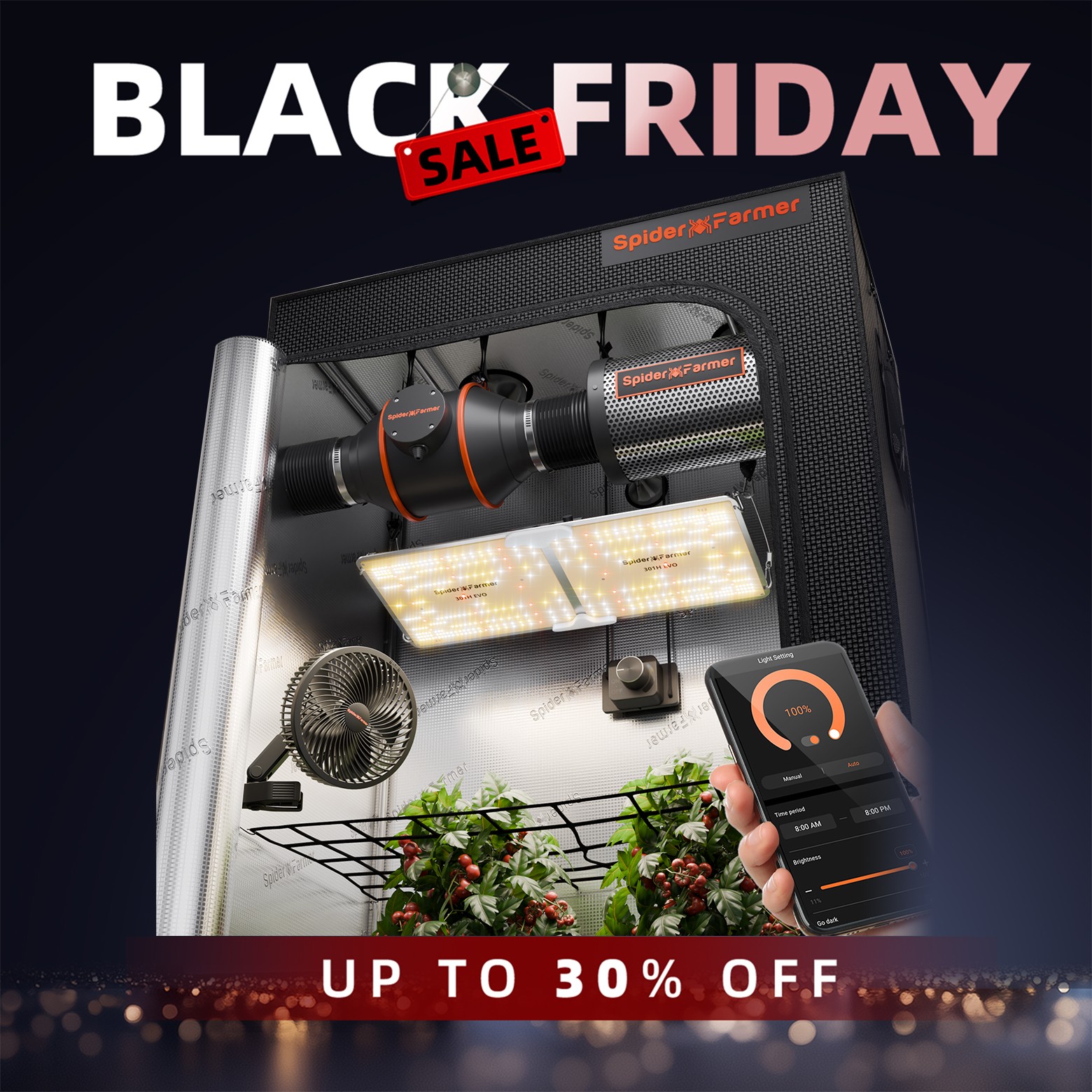 Spider Farmer 4x2 Grow Tent Complete Kit SF 2000 EVO LED Grow Light Inline fan