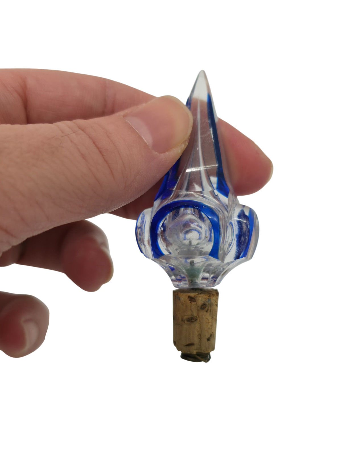 Vintage Czech Bohemian Cobalt Blue Cut to Clear Crystal Perfume Decanter