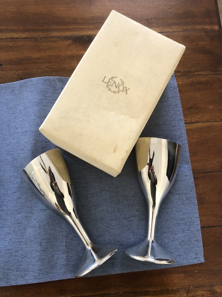 Lenox Silver Plated Toast/Wedding Collection Champagne Flutes In Box Unused