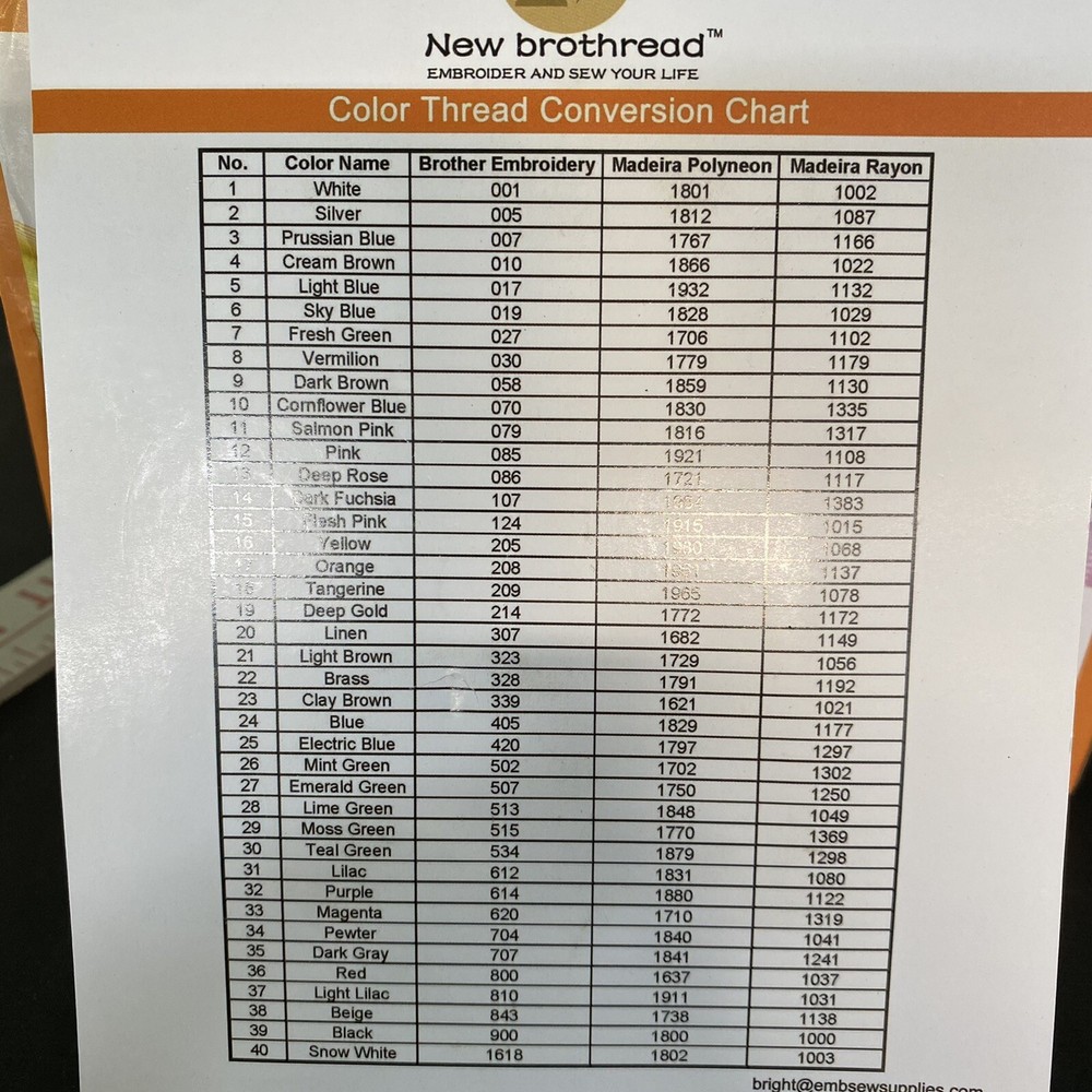 New Brothread 40 Brother Colors Polyester Embroidery Machine Thread Kit 500M