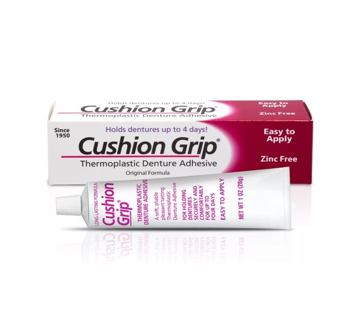 Cushion Grip Thermoplastic Denture Adhesive 1 Oz - 100% Waterproof & Zinc Free
