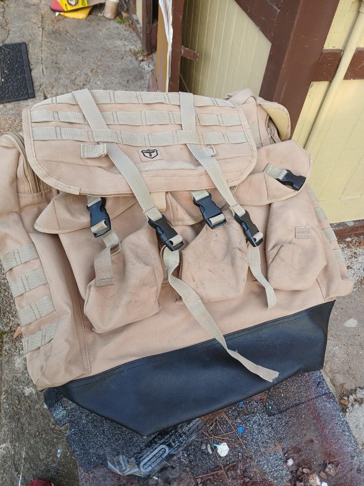 Tan Military Surplus Backpack Militaria Multiple Pockets Webbing