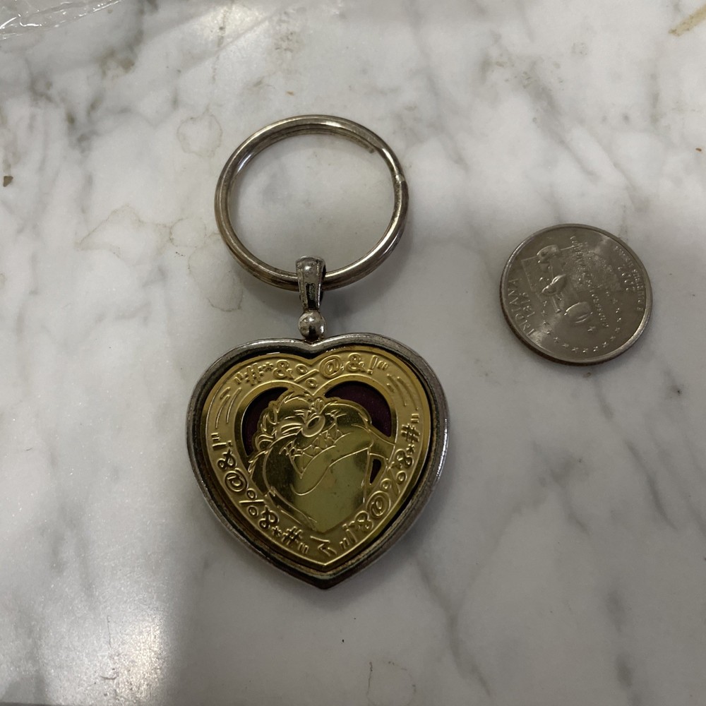 VTG Gold Silver Taz Heart Key Ring