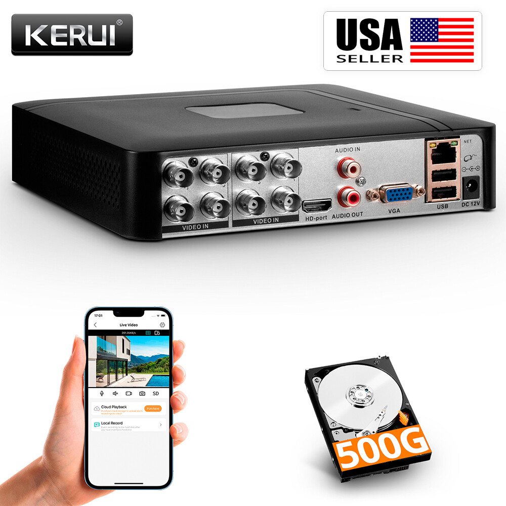 KERUI H.265+ 4CH/8CH DVR for Security Camera System Recorder with 500G HDD