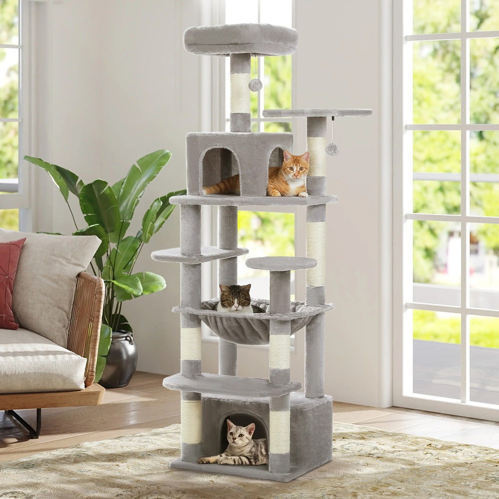 Tall Cat Tree with Scratching Posts Spacious Hammocks Large Condos Cat Tower