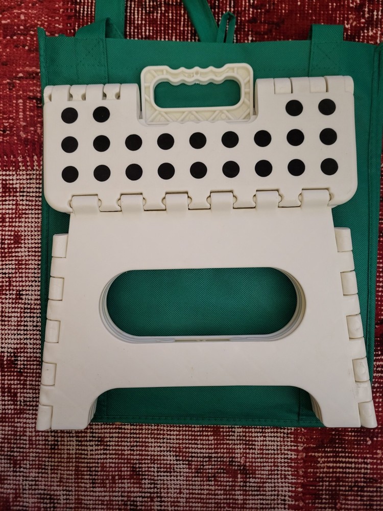 White Plastic Folding Step Stool With Handle, Thin profile, Lightly used