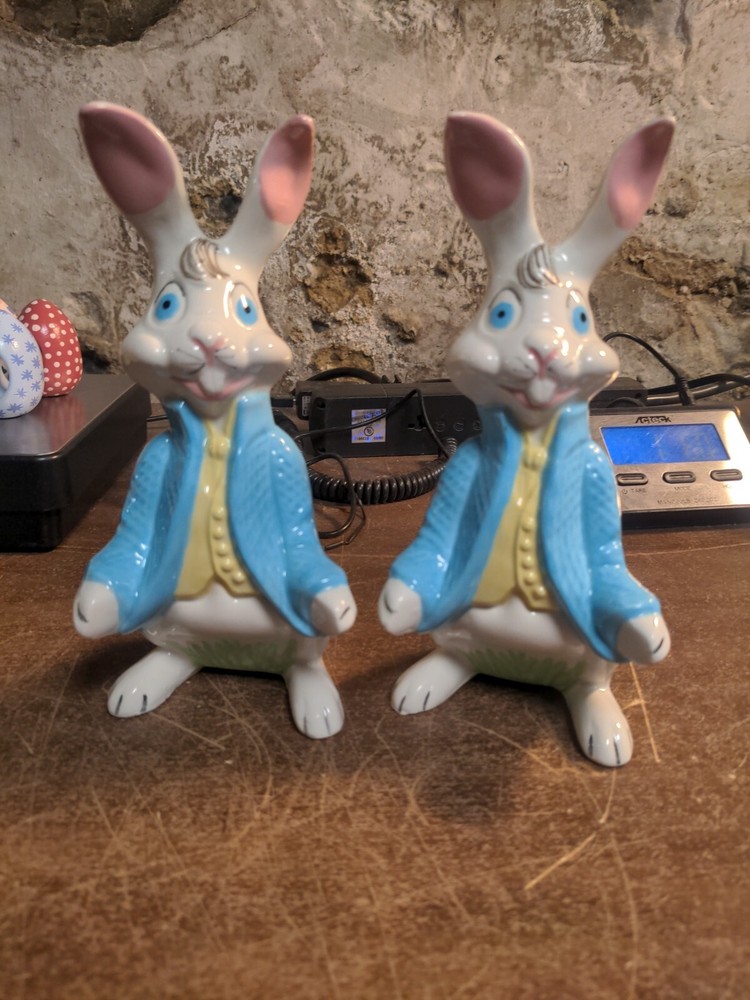 2 Vintage Easter Bunny 8" Holland Mold