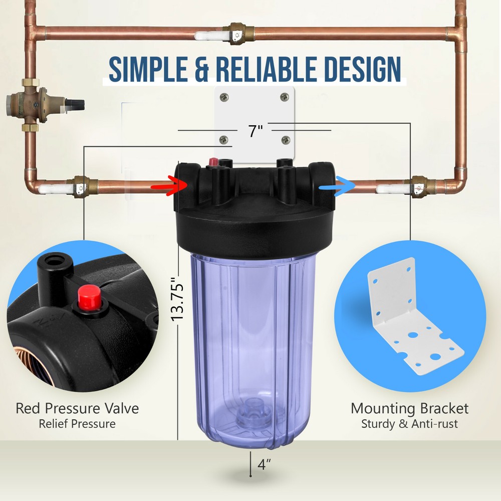 High Capacity Transparent Whole House Water Filter System & Block Carbon Filter