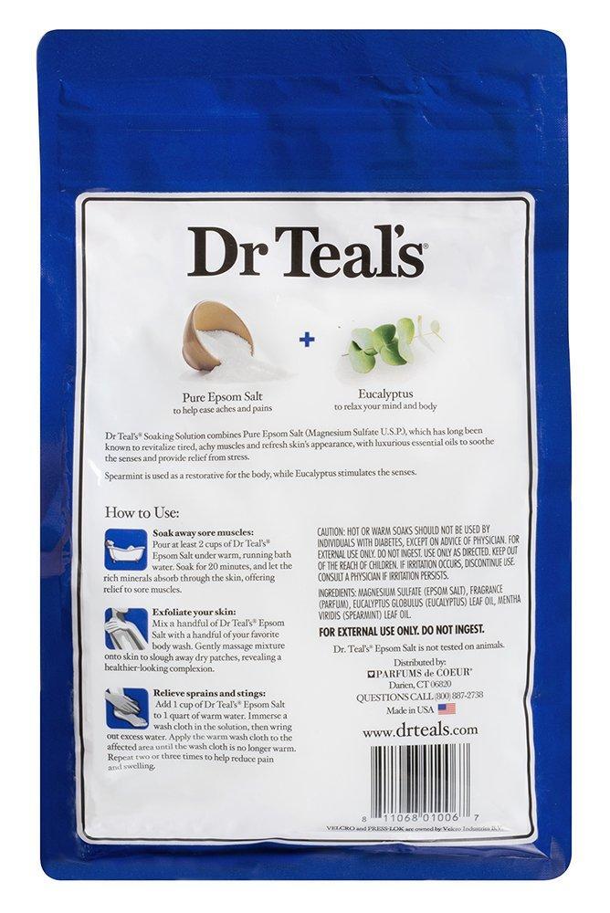 Dr Teal's Epsom Salt Soaking Solution, Relax & Relief, Eucalyptus and Spearmint,