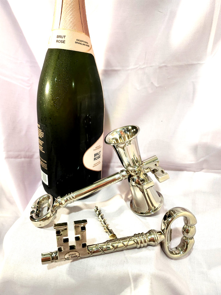 Bar Ware Set, Silver Plated from Neiman Marcus, Corkscrew & Double-Sided Jigger