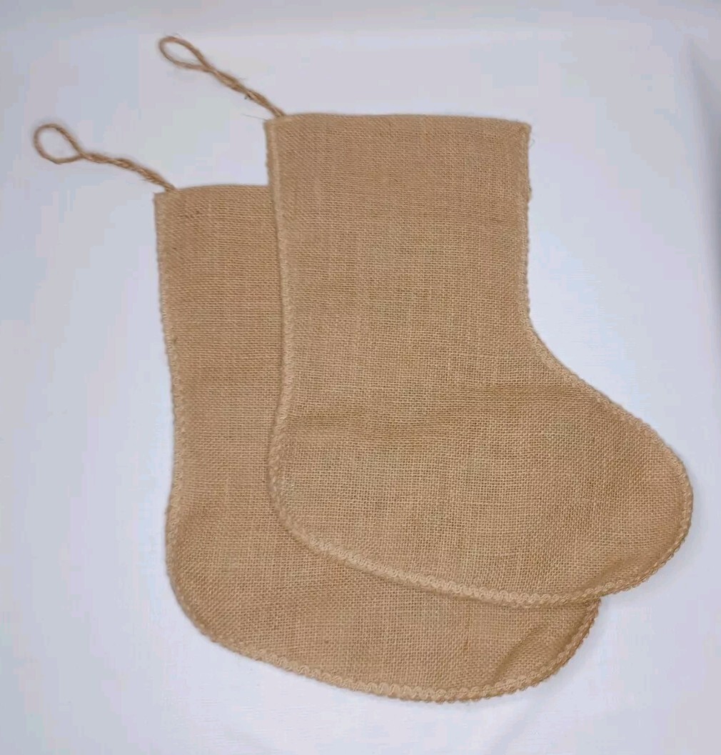 Burlap Christmas Tree Stocking Set Of Two Stockings Glitter Holly Berries Leaves