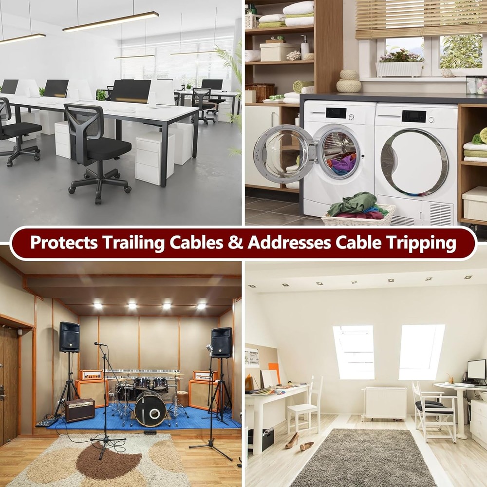 4FT Floor Cord Cover,Black Cable Protector,Self Adhesive Hide Extension Cords,Pr