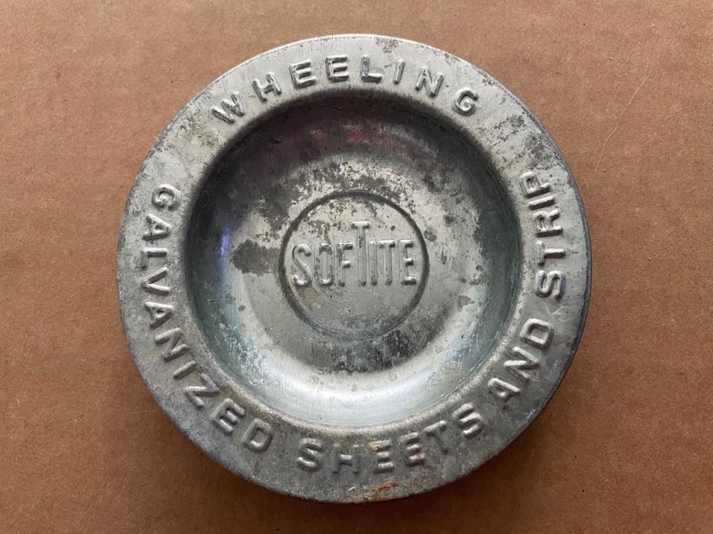 Vintage SOFTITE Galvanized Sheets and Strip Ashtray Wheeling #4
