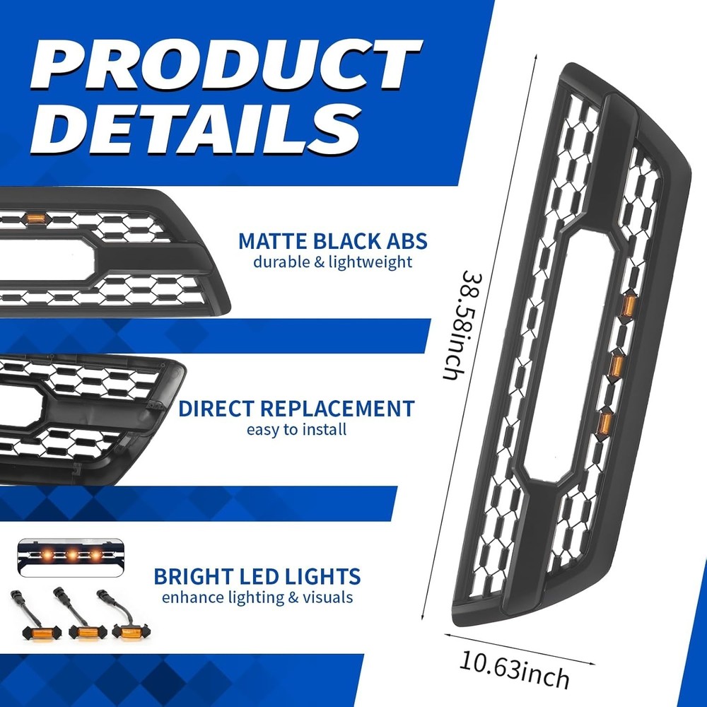 Front Grill Compatible with 4Runner 2006-2009 Matte Black Front Bumper Grille wi