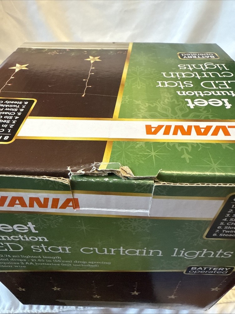 Sylvania 9 Feet 8- Function LED Star curtain Lights NEW