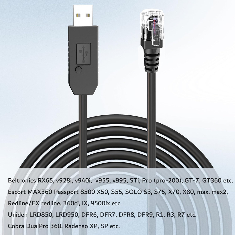 Radar Detector Cable, USB to RJ11 Plug Power Cord with Mute Function,Replacement